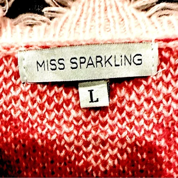 NWOT Miss Sparkling Pink & Red Frayed Heart Sweater Sz L - Picture 4 of 13